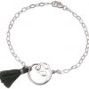 GEMSHINE Damenarmband aus 925 Silber mit YOGA Lotusblume und grauer Baumwollquaste. Hervorragende Qualität und Verarbeitung. Made in Madrid / Spanien. Im eleganten Schmucketui mit Geschenkverpackung.