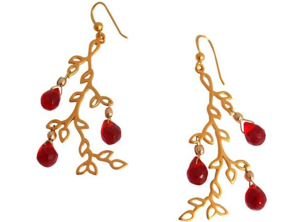 Gemshine - Damen - Ohrringe - RED LEAVES - Jade - Rot - 925 Silber - Vergoldet - 6 cm – Bild 4