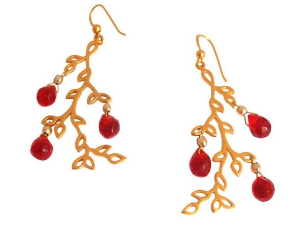 Gemshine - Damen - Ohrringe - RED LEAVES - Jade - Rot - 925 Silber - Vergoldet - 6 cm – Bild 5