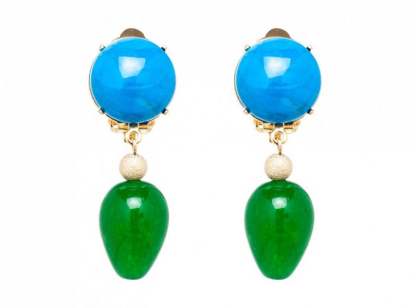 Gemshine - Damen - Ohrringe - Ohrclips - Vergoldet - Türkis - Jade - Blau - Grün - TROPFEN - 3,5 cm – Bild 4