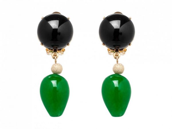 Gemshine - Damen - Ohrringe - Ohrclips - Vergoldet - Onyx - Jade - Schwarz - Grün - TROPFEN - 3,5 cm – Bild 4