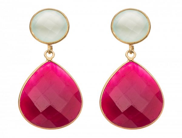 Gemshine - Damen - Ohrringe - 925 Silber Vergoldet - Chalcedon - Rubin - Meeresgrün - Rot - 4 cm – Bild 4