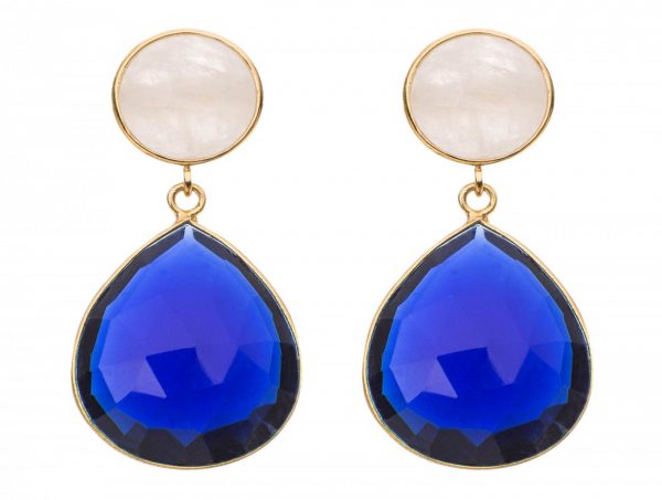 Gemshine - Damen - Ohrringe - 925 Silber Vergoldet - Mondstein - Quarz - Weiss - Blau - 4 cm – Bild 4