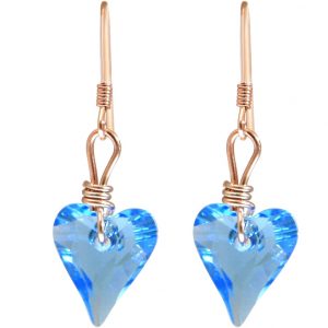 Gemshine - Damen - Ohrringe - Rose Vergoldet - Herz - Blau - MADE WITH SWAROVSKI ELEMENTS® - 2 cm