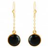 GEMSHINE Damenohrringe aus hochwertig vergoldetem 925 Silber. 3,5 cm Yoga Ohrhänger mit Onyx hervorragender Qualität. Made in Madrid / Spanien. Im eleganten Schmucketui mit Geschenkverpackung.