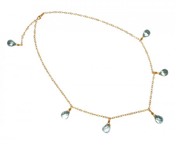 Gemshine - Damen - Halskette  - Vergoldet - Quarz - Facettiert - Tropfen - Blau - 50 cm - Längenverstellbar – Bild 3